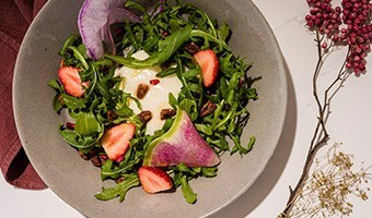 Burrata cheese and fresh fruit salad